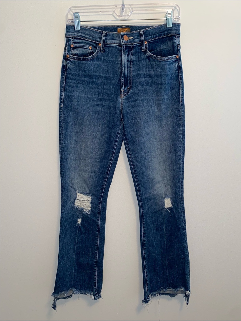MOTHER Insider Crop Step Chew in Dancing on Coals Distressed Jeans